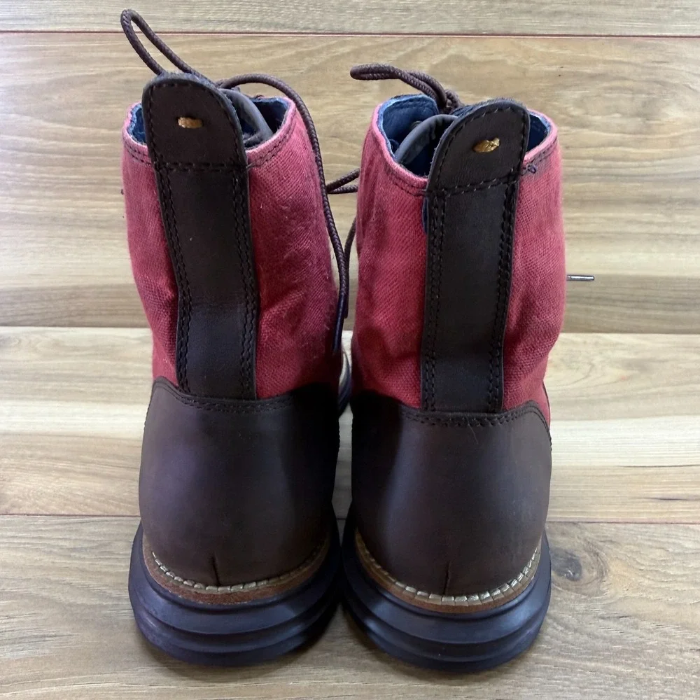Cole Haan Original Grand Cap Toe Boots Mens 8 Brown Leather Red Canvas Casual